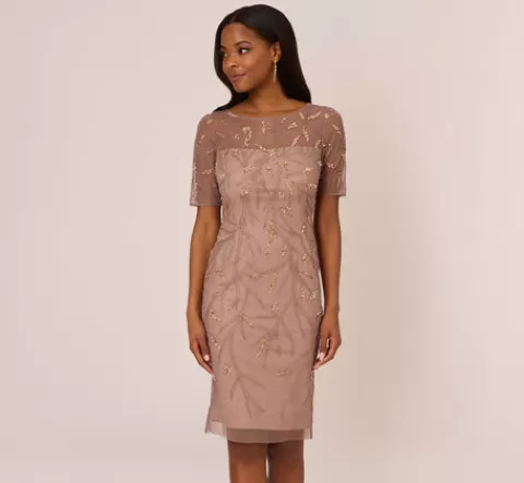 Adrianna Papell Hand-Beaded Cocktail Dress In STONE Cheap