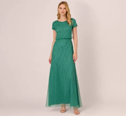 Adrianna Papell Hand-Beaded Long Dress In Jungle Green JUNGLEGREEN Fashion