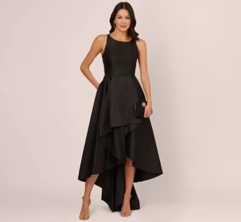 Adrianna Papell High Low Mikado Gown With Asymmetrical Detail In BLACK Store