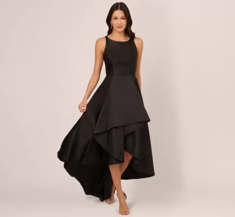 Adrianna Papell High Low Mikado Gown With Asymmetrical Detail In BLACK Store
