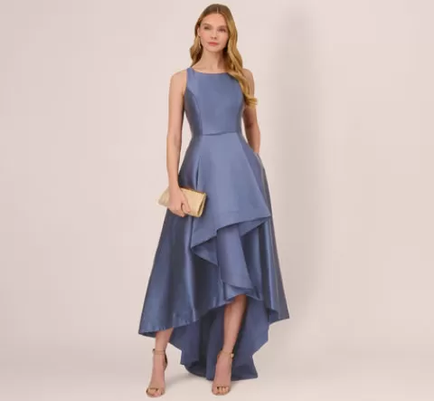 Adrianna Papell High Low Mikado Gown With Asymmetrical Detail In Blue Frost BLUEFROST Outlet