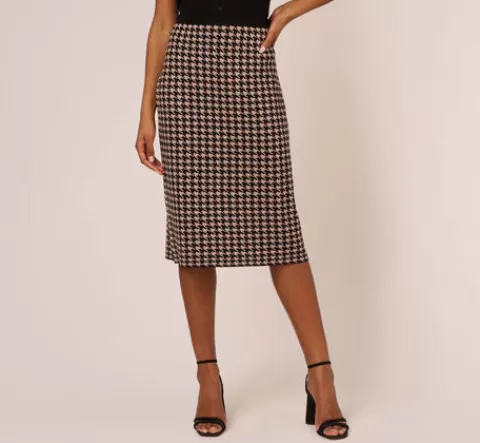 Adrianna Papell Houndstooth Midi Pencil Skirt In Dusty Camel Soft Houndstooth DUSTYCAMELSOFTHOUNDSTOOTH New