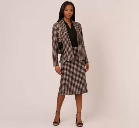 Adrianna Papell Houndstooth Midi Pencil Skirt In Dusty Camel Soft Houndstooth DUSTYCAMELSOFTHOUNDSTOOTH New