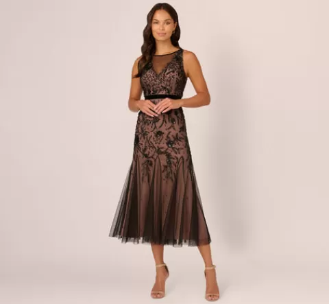Adrianna Papell Illusion Neckline Beaded Dress In Black Rosegold BLACK-ROSEGOLD Cheap