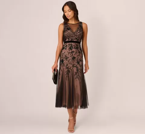 Adrianna Papell Illusion Neckline Beaded Dress In Black Rosegold BLACK-ROSEGOLD Cheap