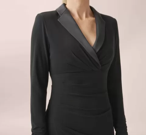 Adrianna Papell Jersey And Satin Short Sheath Tuxedo Dress In BLACK Fashion