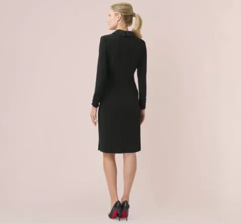 Adrianna Papell Jersey And Satin Short Sheath Tuxedo Dress In BLACK Fashion