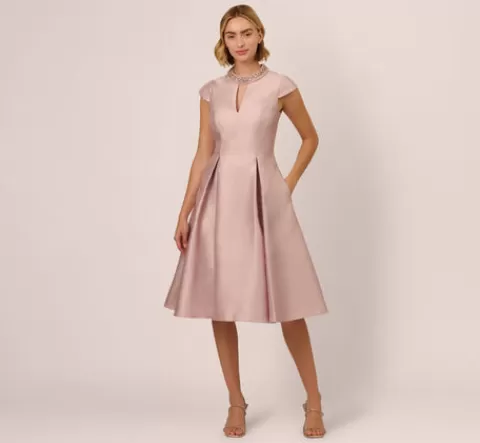 Adrianna Papell Key Hole Mikado Cap Sleeve Midi Dress In BELLINI Online