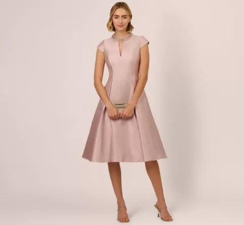 Adrianna Papell Key Hole Mikado Cap Sleeve Midi Dress In BELLINI Online