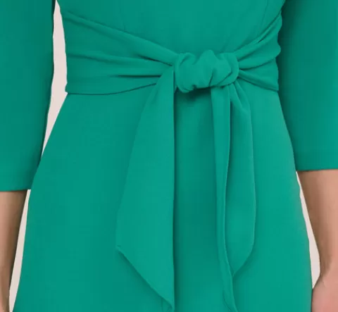 Adrianna Papell Knit Crepe Bow Sheath Dress With Three Quarter Sleeves In Botanic Green BOTANICGREEN Shop
