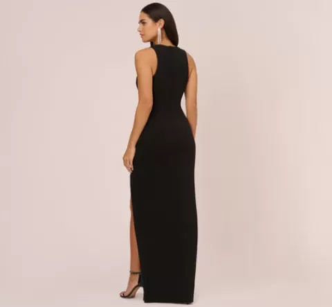 Adrianna Papell Knit Crepe Sleeveless Column Gown With Cutout Neckline In BLACK New