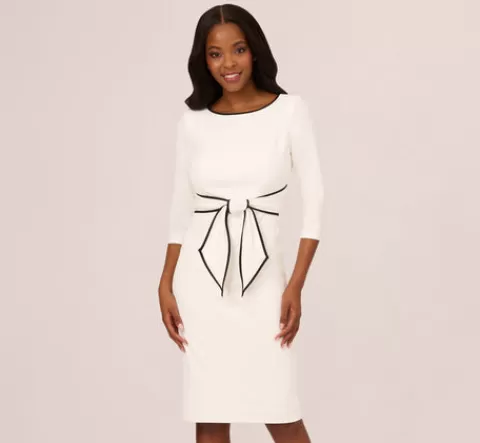 Adrianna Papell Knit Crepe Tie Dress In Ivory Black IVORY-BLACK Hot