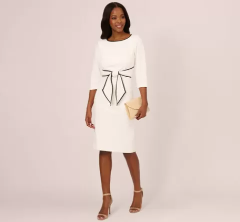 Adrianna Papell Knit Crepe Tie Dress In Ivory Black IVORY-BLACK Hot