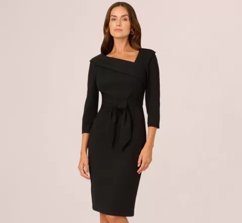 Adrianna Papell Knit Crepe Tie Front Sheath Dress In BLACK Online