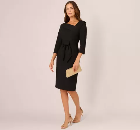 Adrianna Papell Knit Crepe Tie Front Sheath Dress In BLACK Online
