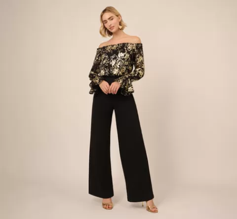 Adrianna Papell Lace And Crepe Jumpsuit In Black Gold BLACK-GOLD Sale