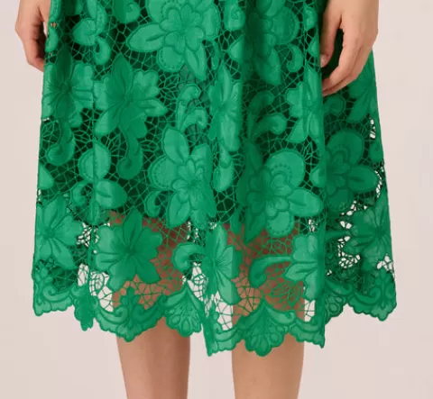 Adrianna Papell Lace Sleeveless Midi Dress With Sheer Neck And Hem In GREEN Store