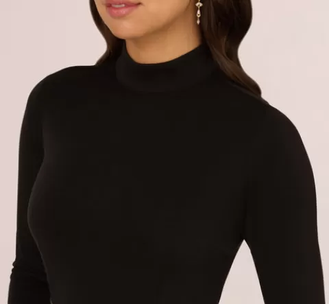 Adrianna Papell Long Sleeve Ponte Knit Dress With Faux Leather Skirt In BLACK Shop