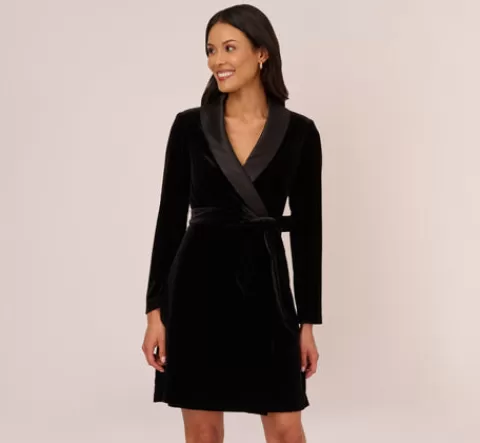 Adrianna Papell Long Sleeve Velvet Tuxedo Dress In BLACK Cheap