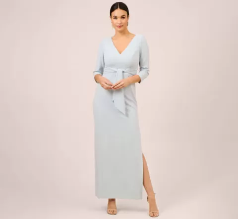 Adrianna Papell Metallic Knit Tie-Front Long Column Gown In SKYWAY Online