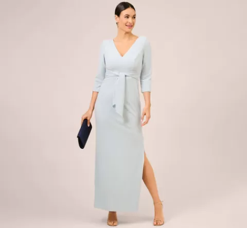 Adrianna Papell Metallic Knit Tie-Front Long Column Gown In SKYWAY Online