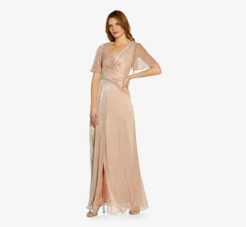 Adrianna Papell Metallic Mesh Draped Gown In Rose Gold ROSEGOLD Outlet