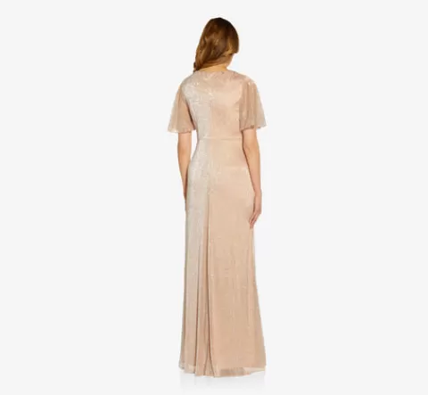 Adrianna Papell Metallic Mesh Draped Gown In Rose Gold ROSEGOLD Outlet