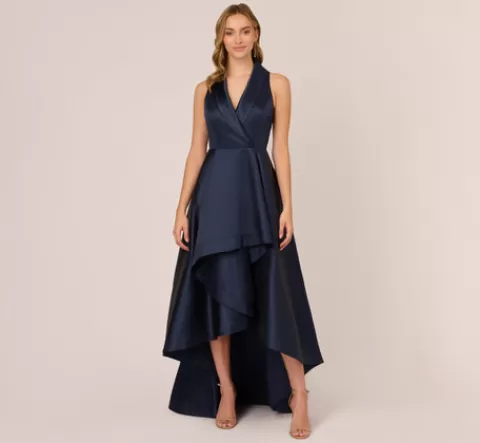 Adrianna Papell Mikado High/Low Midi-Length Tuxedo Gown In MIDNIGHT Shop
