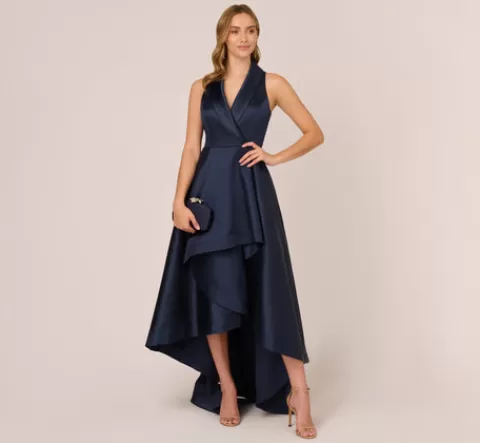 Adrianna Papell Mikado High/Low Midi-Length Tuxedo Gown In MIDNIGHT Shop