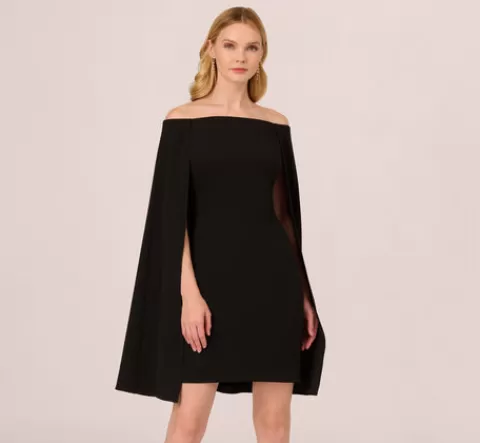Adrianna Papell Off The Shoulder Cape Dress In BLACK Online
