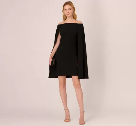 Adrianna Papell Off The Shoulder Cape Dress In BLACK Online