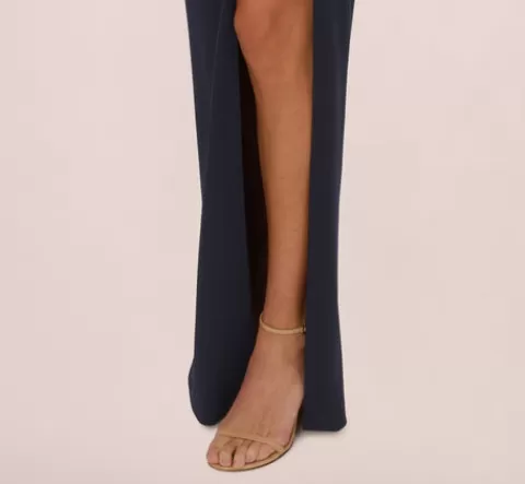 Adrianna Papell Off The Shoulder Crepe Column Gown With Bow Accents In TWILIGHT Best