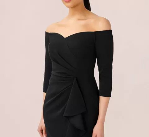 Adrianna Papell Off The Shoulder Dress With Cascading Ruffle Detail In BLACK Shop