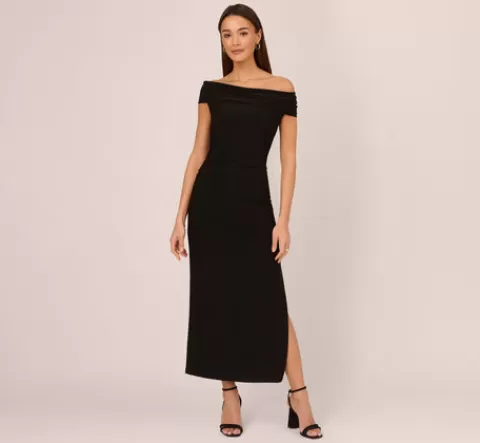 Adrianna Papell Off The Shoulder Jersey Maxi Dress In BLACK Online