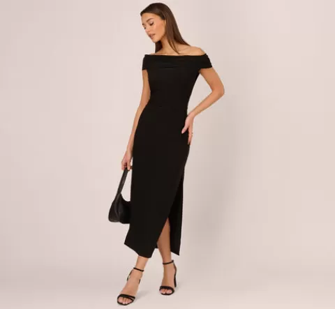 Adrianna Papell Off The Shoulder Jersey Maxi Dress In BLACK Online