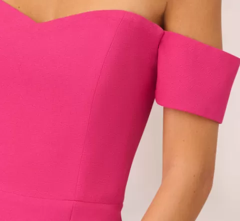 Adrianna Papell Off The Shoulder Midi Dress With Sweetheart Neckline In Brilliant Fuchsia BRILLIANTFUCHSIA Shop