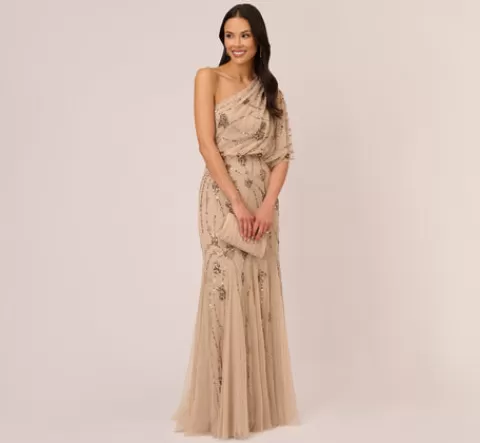 Adrianna Papell One Shoulder Beaded Gown In NUDE Store