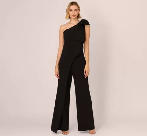 Adrianna Papell One Shoulder Bow Jumpsuit In BLACK Cheap