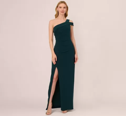 Adrianna Papell One Shoulder Column Gown With Cutout Shoulder In HUNTER Shop