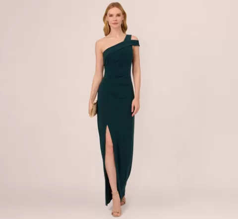 Adrianna Papell One Shoulder Column Gown With Cutout Shoulder In HUNTER Shop