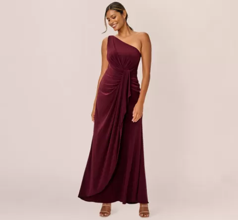 Adrianna Papell One Shoulder Dress With Draped Waist Detail In Red Wine REDWINE Hot
