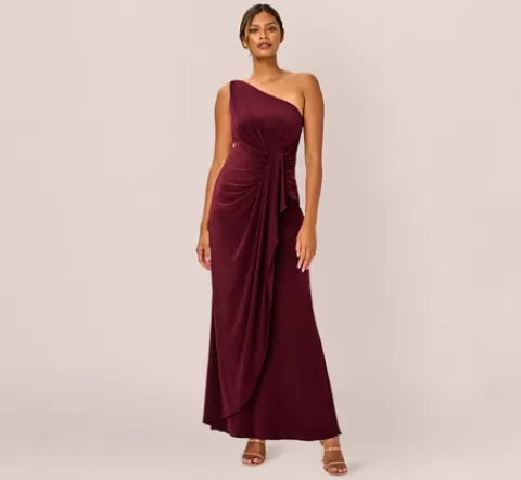 Adrianna Papell One Shoulder Dress With Draped Waist Detail In Red Wine REDWINE Hot