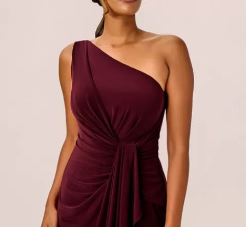 Adrianna Papell One Shoulder Dress With Draped Waist Detail In Red Wine REDWINE Hot