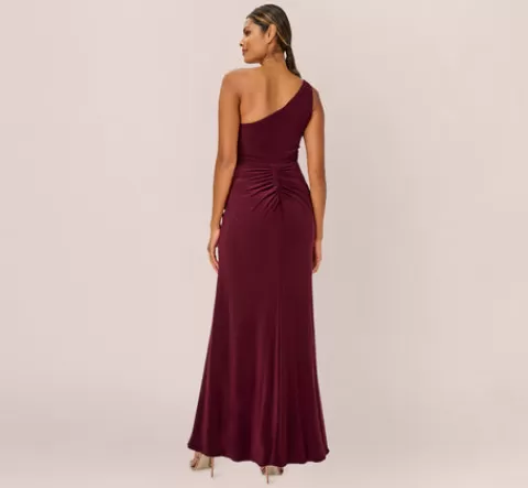 Adrianna Papell One Shoulder Dress With Draped Waist Detail In Red Wine REDWINE Hot