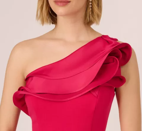 Adrianna Papell One Shoulder Mermaid Gown With Ruffled Neckline In Pink Cherry PINKCHERRY Best