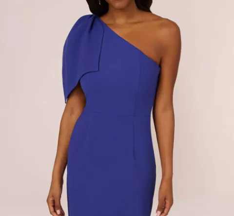 Adrianna Papell One Shoulder Midi Dress With Bow Accent In Disco Indigo DISCOINDIGO Store