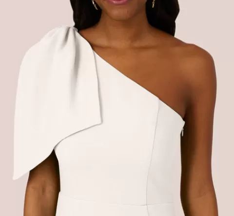Adrianna Papell One Shoulder Midi Dress With Bow Accent In IVORY Sale