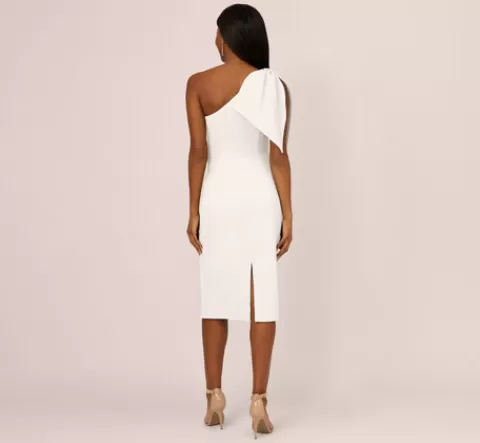 Adrianna Papell One Shoulder Midi Dress With Bow Accent In IVORY Sale