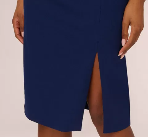 Adrianna Papell One Sleeve Sheath Dress With Bow Neckline In Navy Sateen NAVYSATEEN Fashion