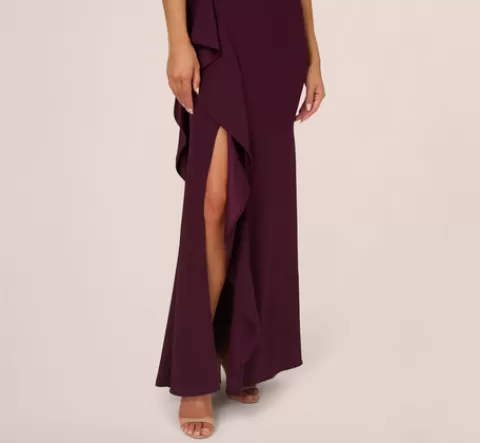 Adrianna Papell One-Shoulder Long Satin Crepe Mermaid Gown In Bordeaux Glow BORDEAUXGLOW New